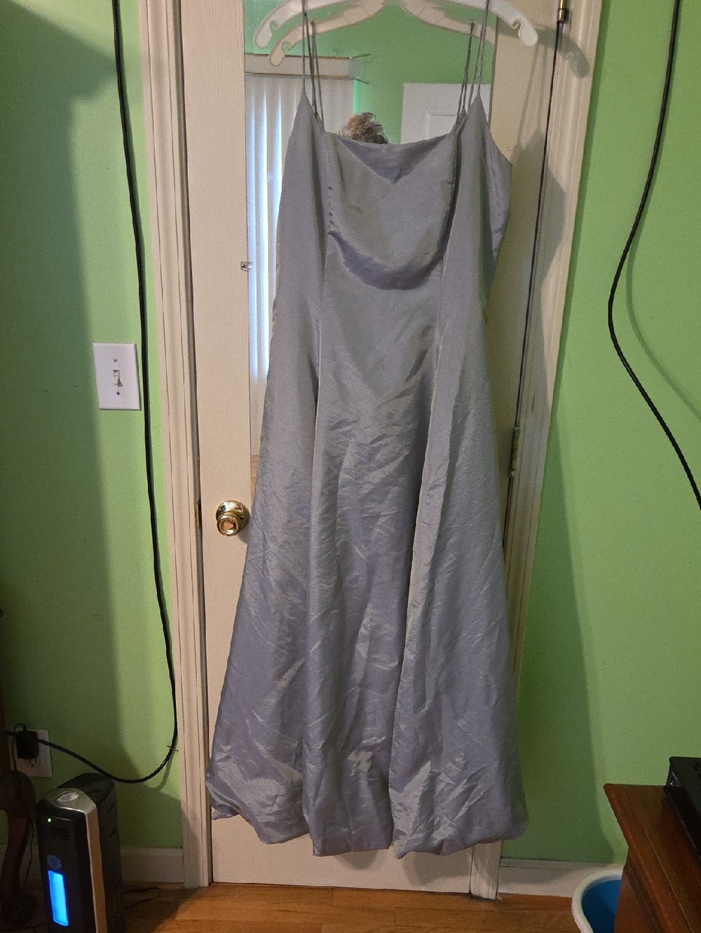 Light Blue Satin Spaghetti Strap Gown